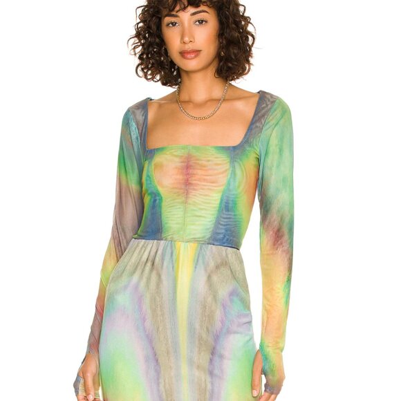 NWT AFRM Kona Mesh Rainbow Square Neck Top Size S - Picture 1 of 8